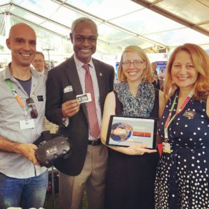 Nir Darom, Lead Creative Designer at the Public VR Lab with the Ibrahim Thiaw, Assistant Secretary-General at the United Nations Environment Programme (UNEP), partner, Amy Kamarainen from EcoMOVE, and Public VR Lab Co-founder/BIG Director, Kathy Bisbee.